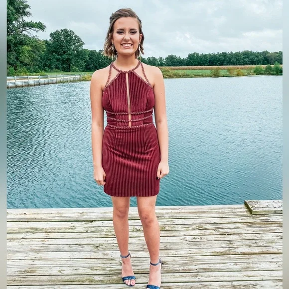 fitted corduroy dress Aspiga Ladies Sustainable Victoria Round Neck Atlantic Blue Stretch Corduroy Dress main image 1